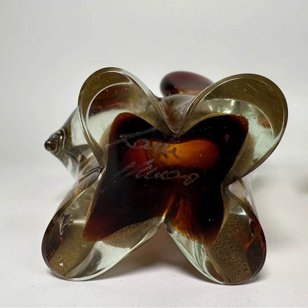 SIGNED Pair‎ of Vittorino Zane Murano Glass Elephants Gold Flecks Mama & Baby